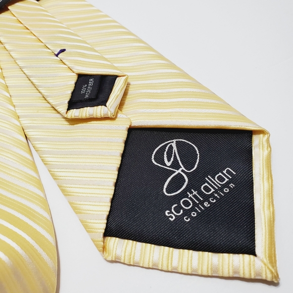 Scott Alan Necktie Yellow Stripe Pattern Jacquard Fabric 58x3.25" - Picture 4 of 5